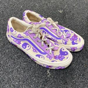 Vans hand painted festival peace sign floral sneakers purple white 7.5
